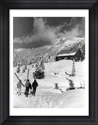 Framed USA, Washington state, three people carrying their skis Print