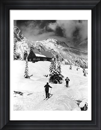 Framed Rear view of two people skiing, Washington, USA Print