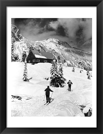 Framed Rear view of two people skiing, Washington, USA Print