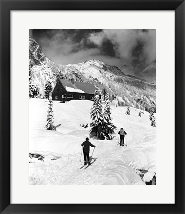 Framed Rear view of two people skiing, Washington, USA Print