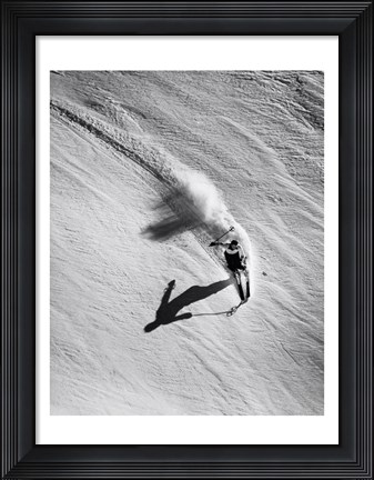 Framed High angle view of a man skiing downhill Print