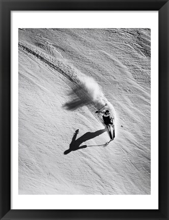 Framed High angle view of a man skiing downhill Print