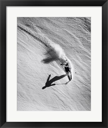 Framed High angle view of a man skiing downhill Print