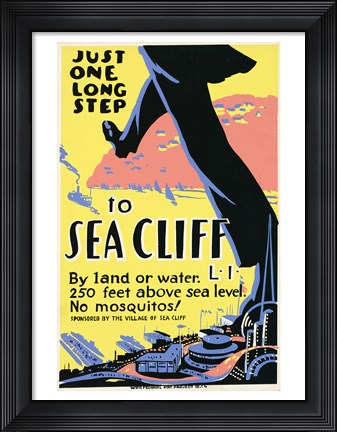 Framed Just one long step to Sea Cliff Print