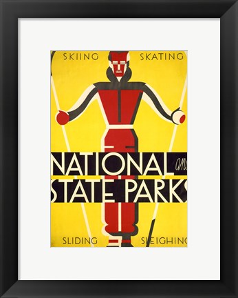 Framed National and state parks, skiing, skating, sliding, sleighing Print