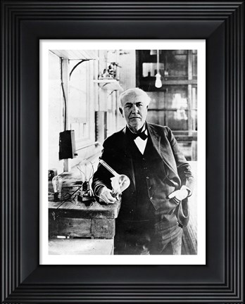 Framed Thomas Edison with the first light bulbs Print