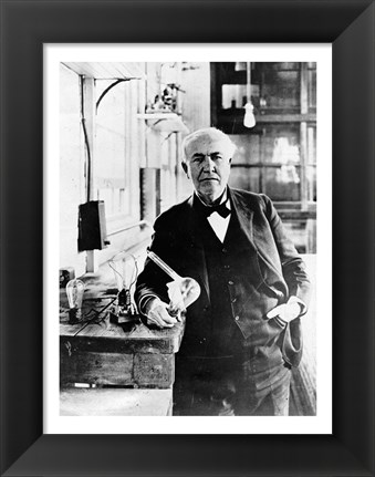 Framed Thomas Edison with the first light bulbs Print