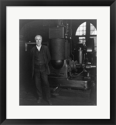 Framed Thomas Edison and his original dynamo 1906 Print