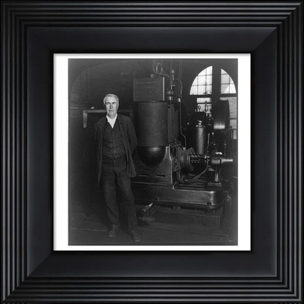 Framed Thomas Edison and his original dynamo 1906 Print