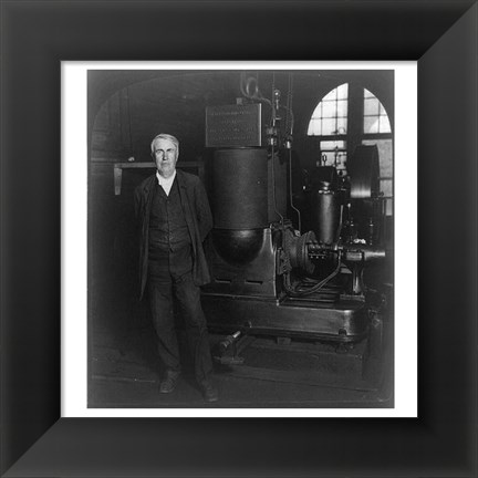 Framed Thomas Edison and his original dynamo 1906 Print