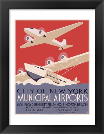 Framed New York City municipal airports, 1937 Print