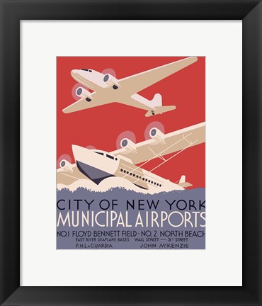 Framed New York City municipal airports, 1937 Print