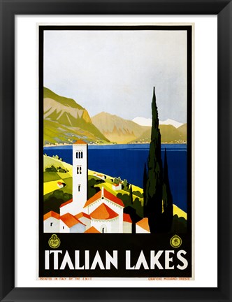 Framed Italian Lakes, travel poster, 1930 Print