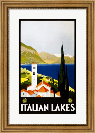 Framed Italian Lakes, travel poster, 1930 Print