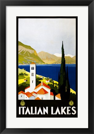 Framed Italian Lakes, travel poster, 1930 Print