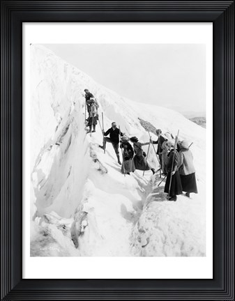 Framed Group of men and women climbing Paradise Glacier in Mt. Rainier National Park, Washington Print