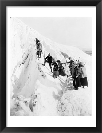 Framed Group of men and women climbing Paradise Glacier in Mt. Rainier National Park, Washington Print