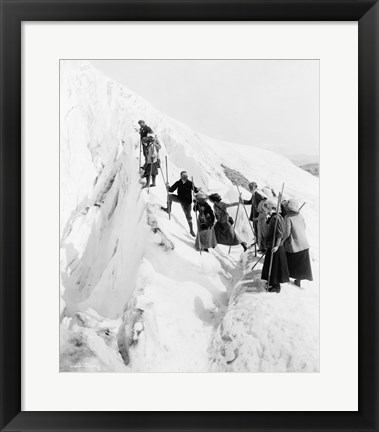 Framed Group of men and women climbing Paradise Glacier in Mt. Rainier National Park, Washington Print