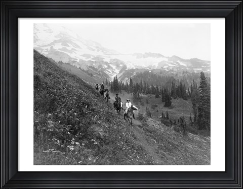 Framed People on horseback, on trail, Van Trump Park, Mt. Rainier National Park, Washington Print