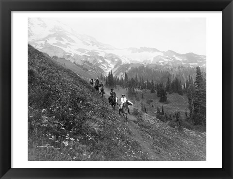 Framed People on horseback, on trail, Van Trump Park, Mt. Rainier National Park, Washington Print