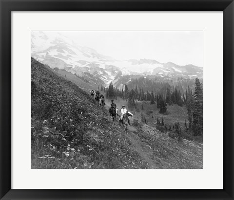 Framed People on horseback, on trail, Van Trump Park, Mt. Rainier National Park, Washington Print