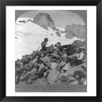 Framed Washington - Mount Rainier Toiling up a snowfield Print