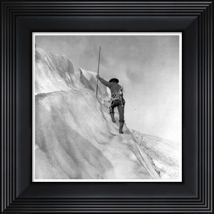 Framed Washington - Mount Rainier Guide cutting steps on ice slope near summit Print