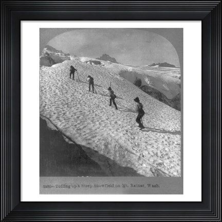 Framed Washington - Mount Rainier Toiling up a steep snowfield Print