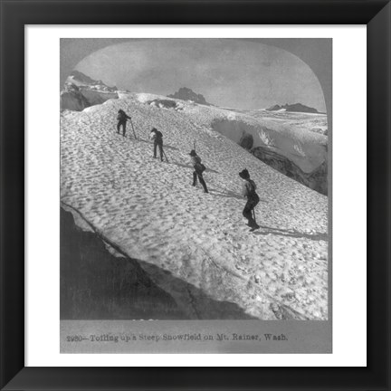 Framed Washington - Mount Rainier Toiling up a steep snowfield Print