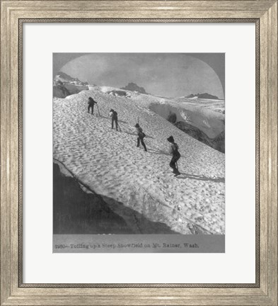 Framed Washington - Mount Rainier Toiling up a steep snowfield Print