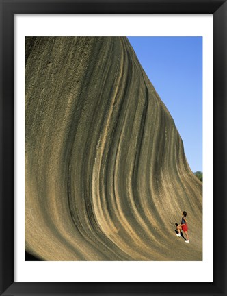 Framed Person climbing Wave Rock, Western Australia, Australia Print