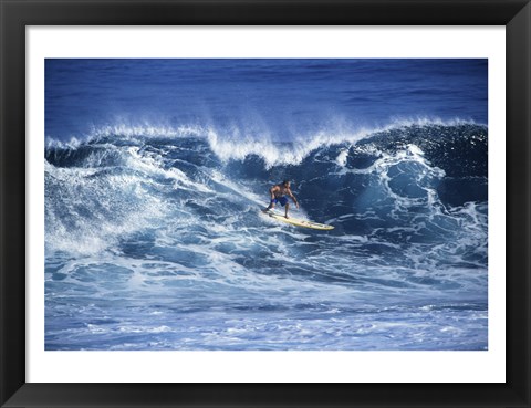 Framed Man Surfing off of the Coast of Hawaii Print