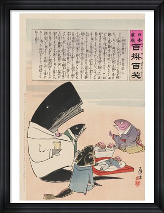 Framed whale and three fish sitting down to a formal dinner of Russian sailors Print