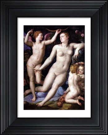 Framed Angelo Bronzino - Venus, Cupid and Envy Print