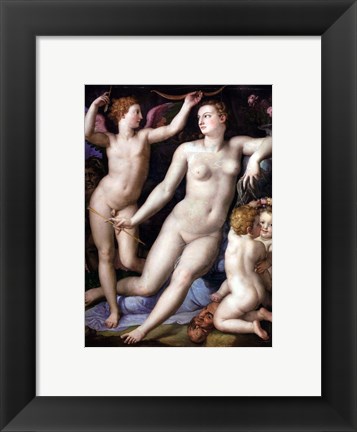 Framed Angelo Bronzino - Venus, Cupid and Envy Print