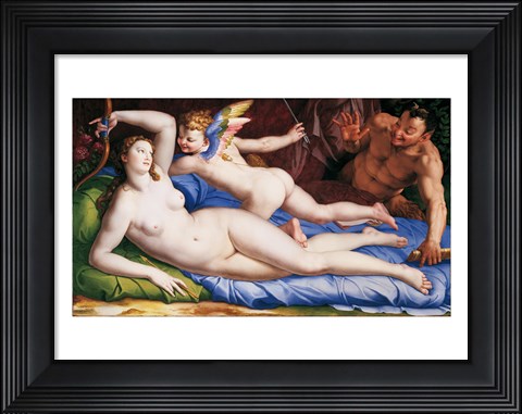 Framed Bronzino Venus, Cupido and Satyr Print
