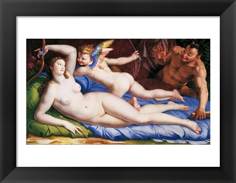 Framed Bronzino Venus, Cupido and Satyr Print