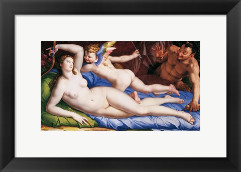 Framed Bronzino Venus, Cupido and Satyr Print