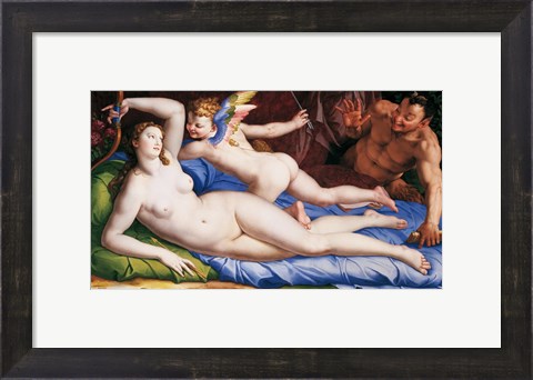 Framed Bronzino Venus, Cupido and Satyr Print