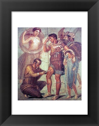 Framed doctor Japyx heals Aeneas, sided by aphrodite mural from Pompeii Print