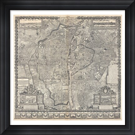Framed 1652 Gomboust Map of Paris, France Print