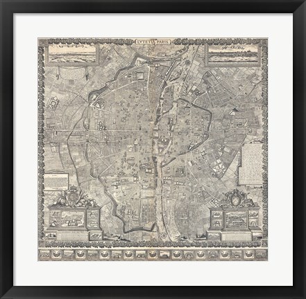 Framed 1652 Gomboust Map of Paris, France Print