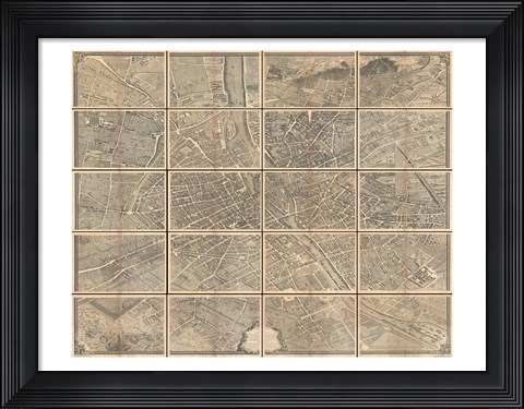 Framed 1739 Bretez - Turgot View and Map of Paris, France Print