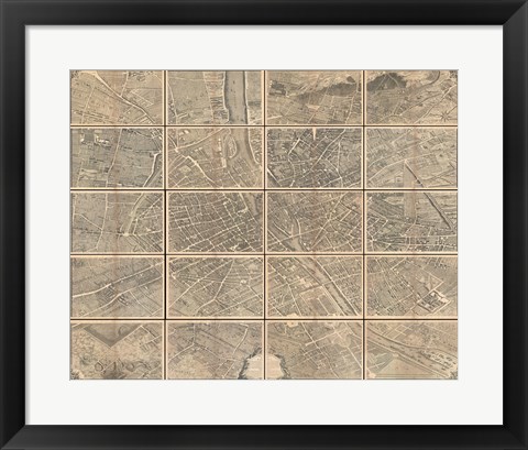 Framed 1739 Bretez - Turgot View and Map of Paris, France Print