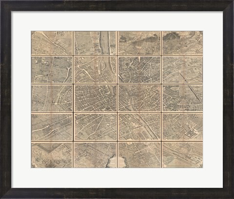 Framed 1739 Bretez - Turgot View and Map of Paris, France Print