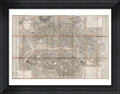 Framed 1797 Jean Map of Paris and the Faubourgs, France Print