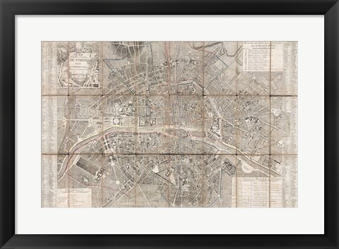 Framed 1797 Jean Map of Paris and the Faubourgs, France Print