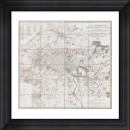 Framed 1852 Andriveau Goujon Map of Paris and Environs, France Print