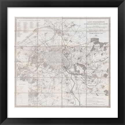 Framed 1852 Andriveau Goujon Map of Paris and Environs, France Print