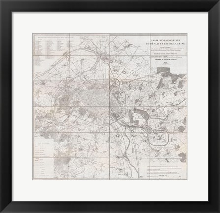 Framed 1852 Andriveau Goujon Map of Paris and Environs, France Print
